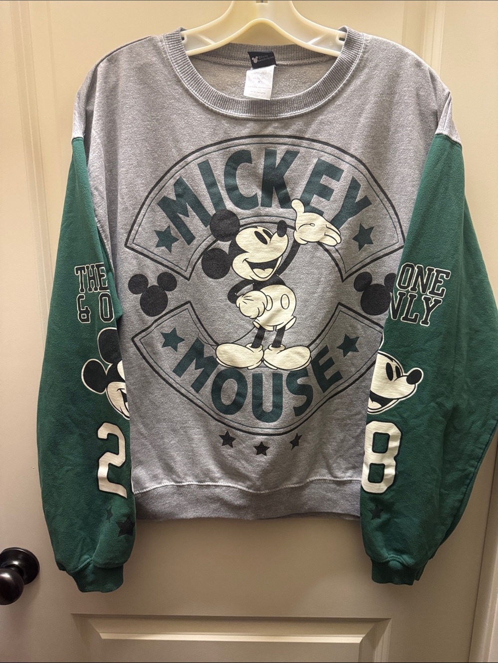 Disney Gray & Green Mickey Mouse Crewneck Sweatshirt